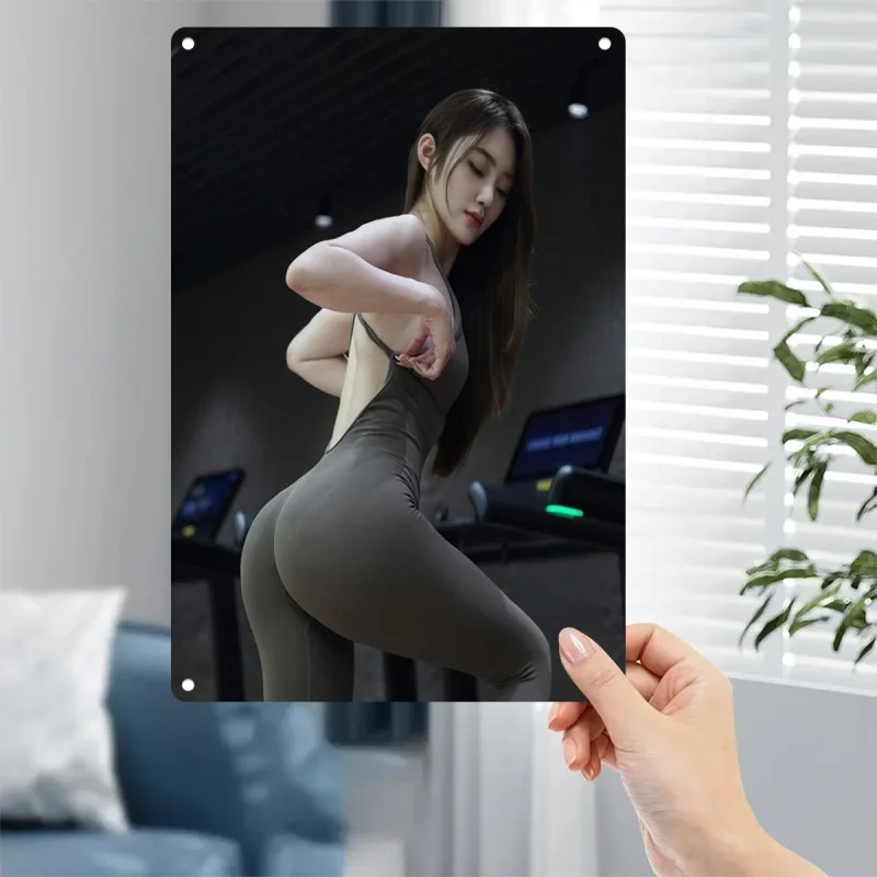 

Rustic Retro Advertising Sign for Home Decor，Metal Poster - Female Fitness Gym Art - Heavy-Duty Iron Plate - Modern Taebo/Tai /