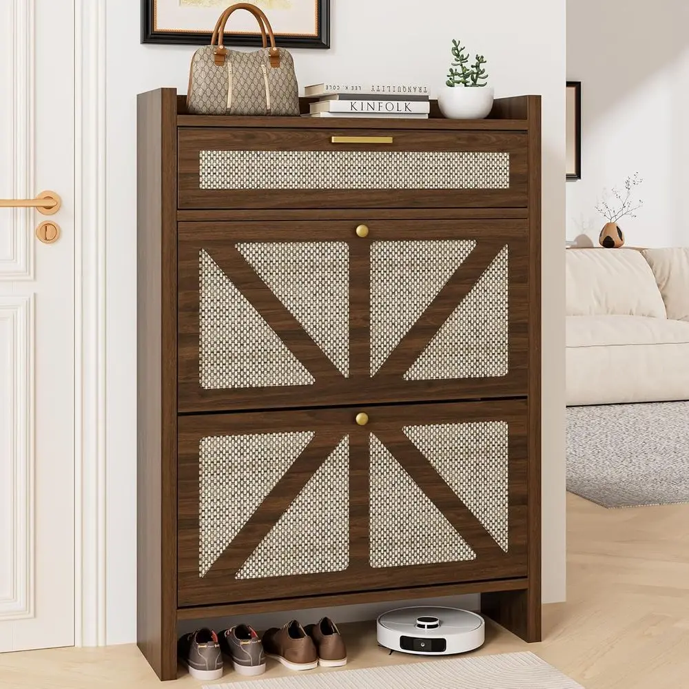 

Slim Adjustable Entryway Shoe Storage Cabinet with 2 Drawers & 1 Shelf