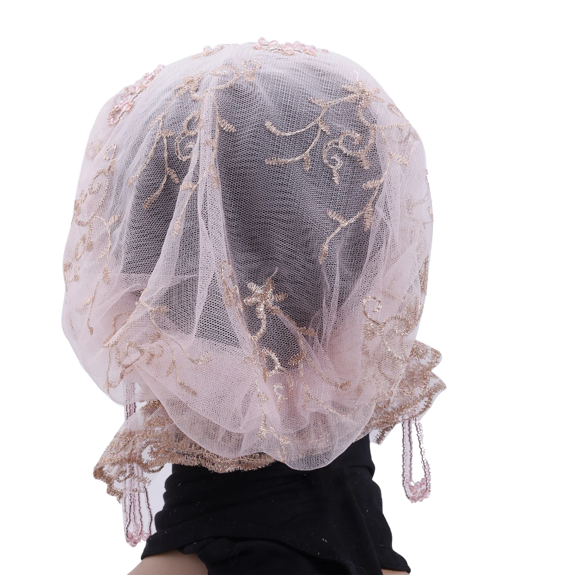 

Роскошный тюрбан с кисточками и бисером, кружевной нижний шарф, женский мусульманский хиджаб, внутренняя шляпа, исламский платок для свадебной вечеринки, шапочки, повязка на голову