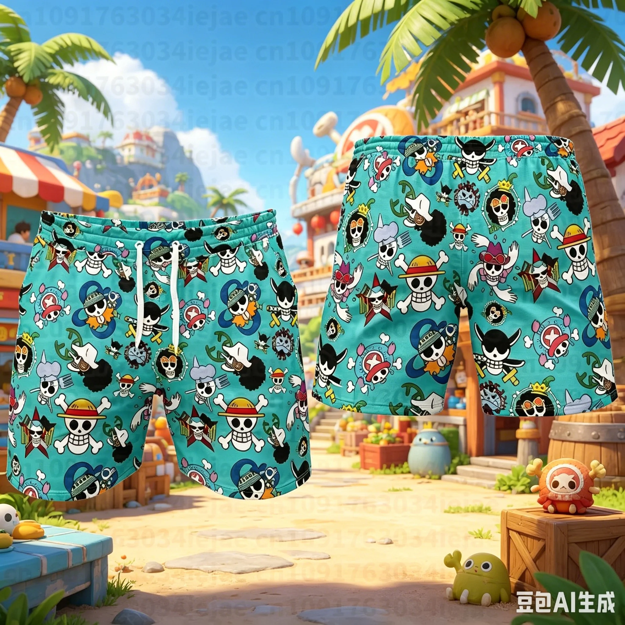Strawhats Jolly Rogers One Piece Anime Athleisure-Shorts für Erwachsene und Kinder, Sommer, schnell trocknend, weich, bequem, leicht, Badeshorts