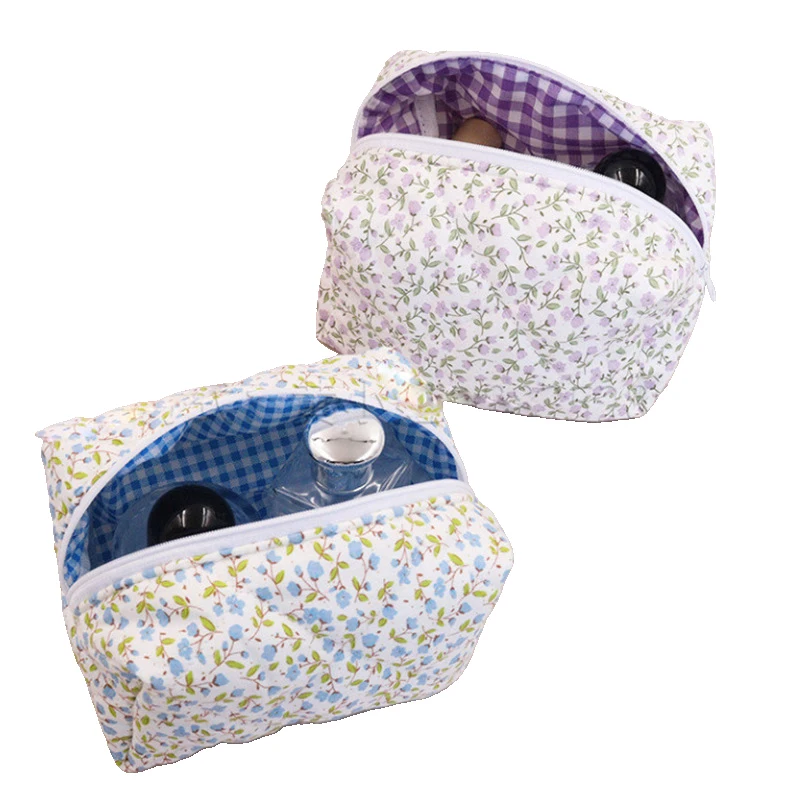 Flower Printed Puffy Zipper Makeup Bag Storage Organizer Toiletry Handbag Cosmetic Pouch Large Travel Cosmetic Bag