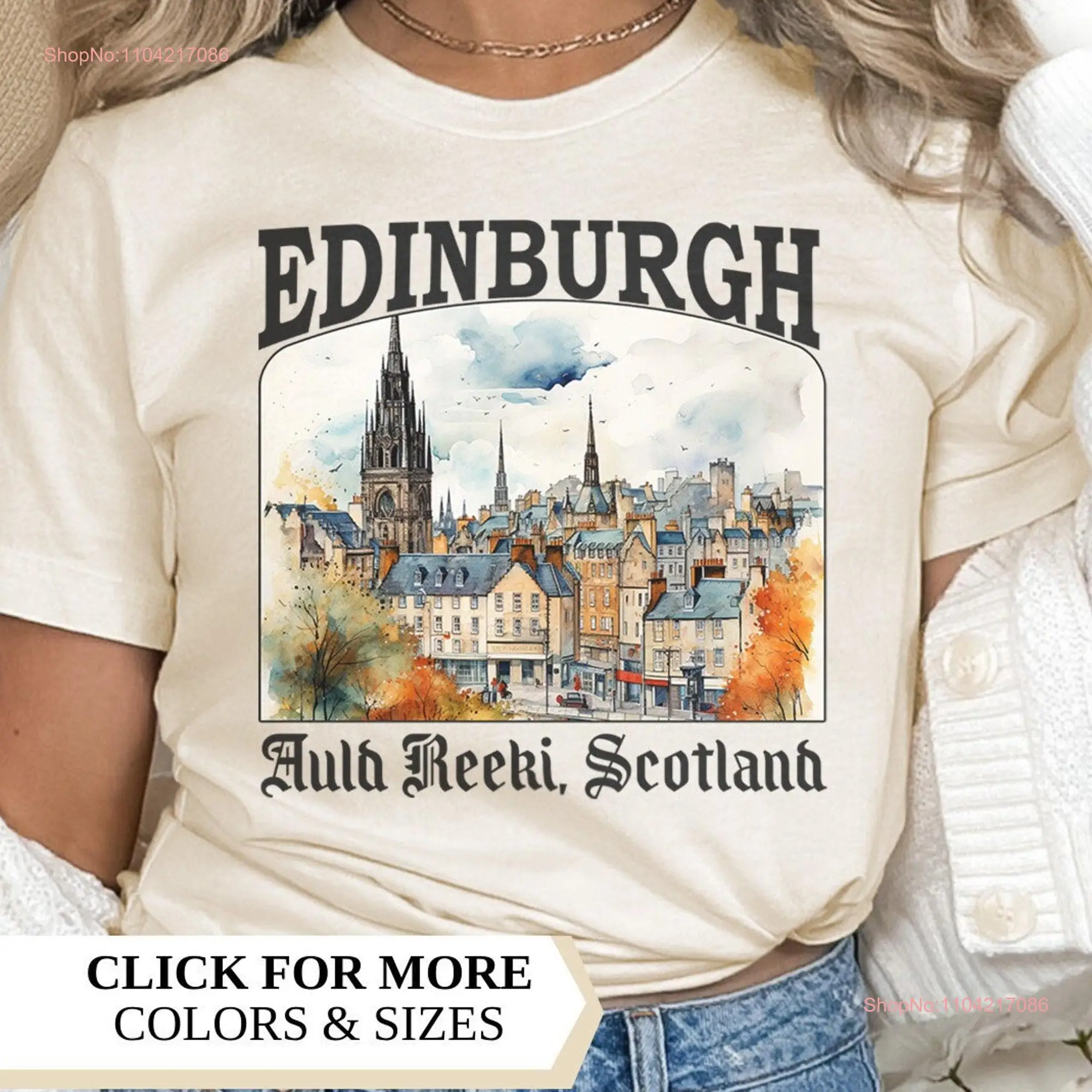 Edinburgh T Shirt Scottish gifts Scotland gaelic Travel UK Vacation Vintage long or short sleeves