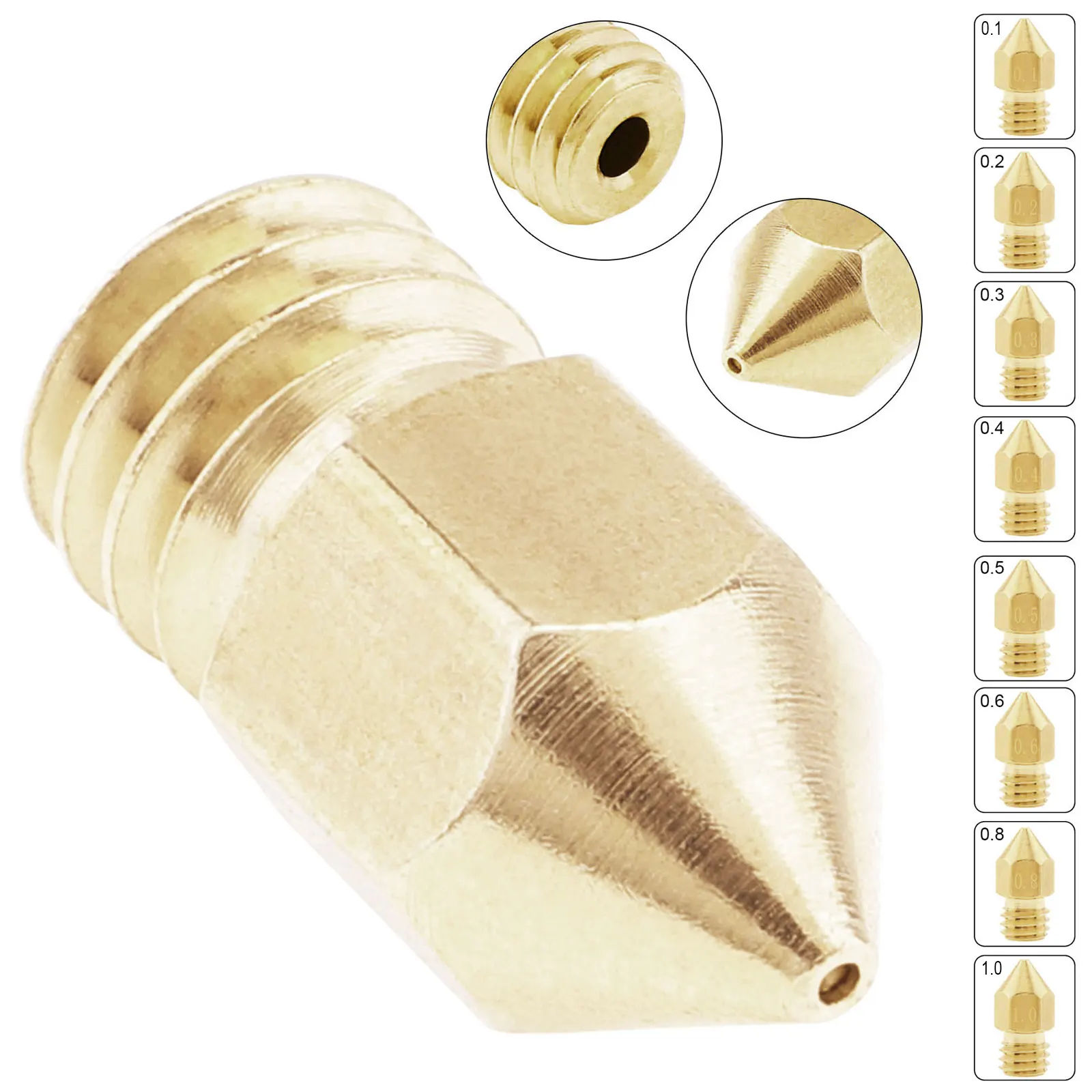 3Dプリンター用真ちゅうノズル,Creality cr-10/ender 0.2/mk8,押出機ノズル,0.3/0.4 / 0.5 / 0.6 / 0.8 / 1mm