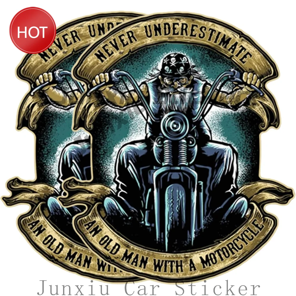 2 Pack Never Underestimate An Old Man With A Motorcycle PVC Vinyl Sticker For Car Bumper Laptop And Travel Case Decal