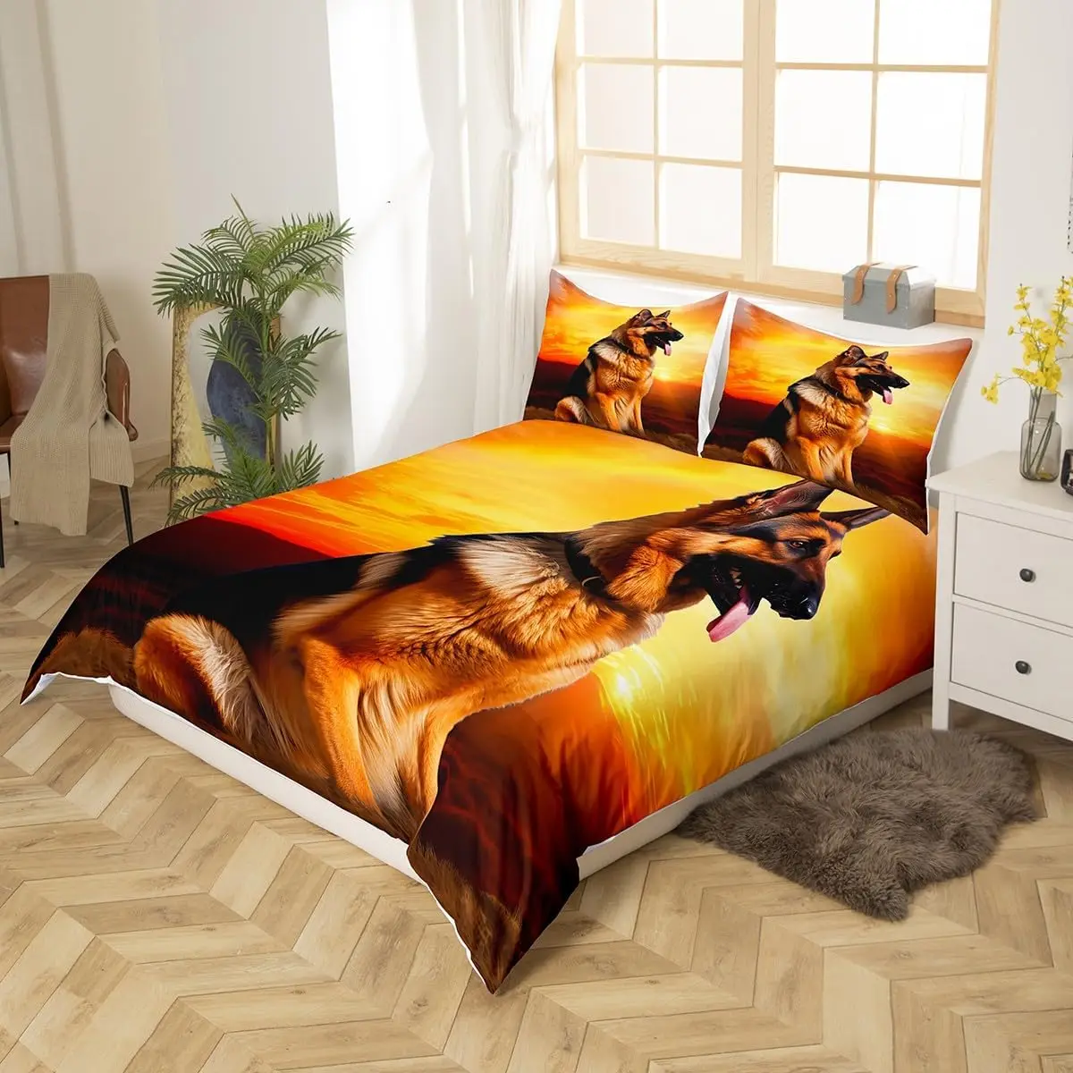 Dog 3D German Shepherd Puppy Print Bedding Set for Kids Boys Girls Children Pet Animal Theme Ultra Soft Duvet Cover Home Decor