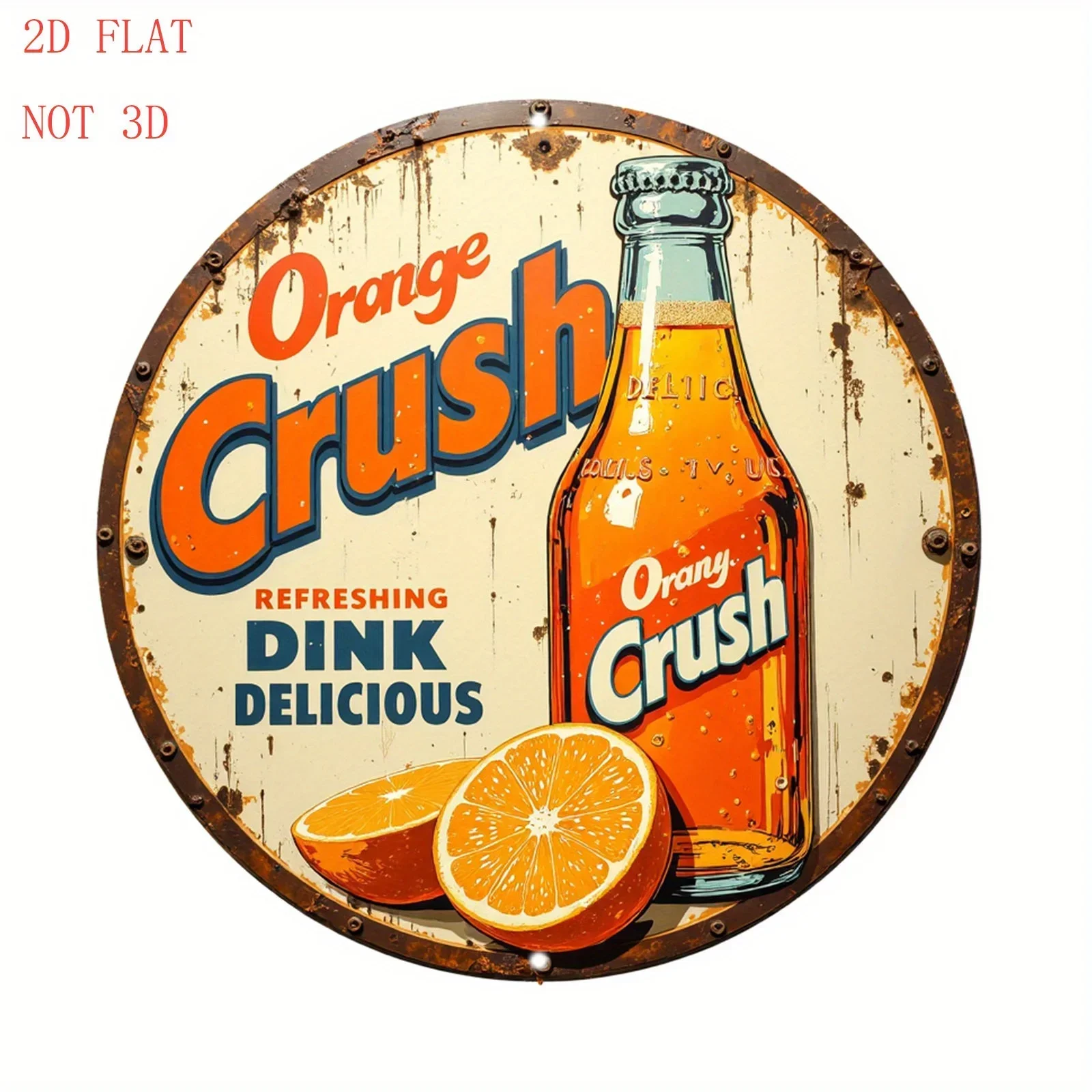 Letrero Vintage de Refresco Orange Crush, Decoración de Pared de Metal Retro, Redondo de 8 Pulgadas, Aluminio de los Años 50, Regalo para Bar en Casa