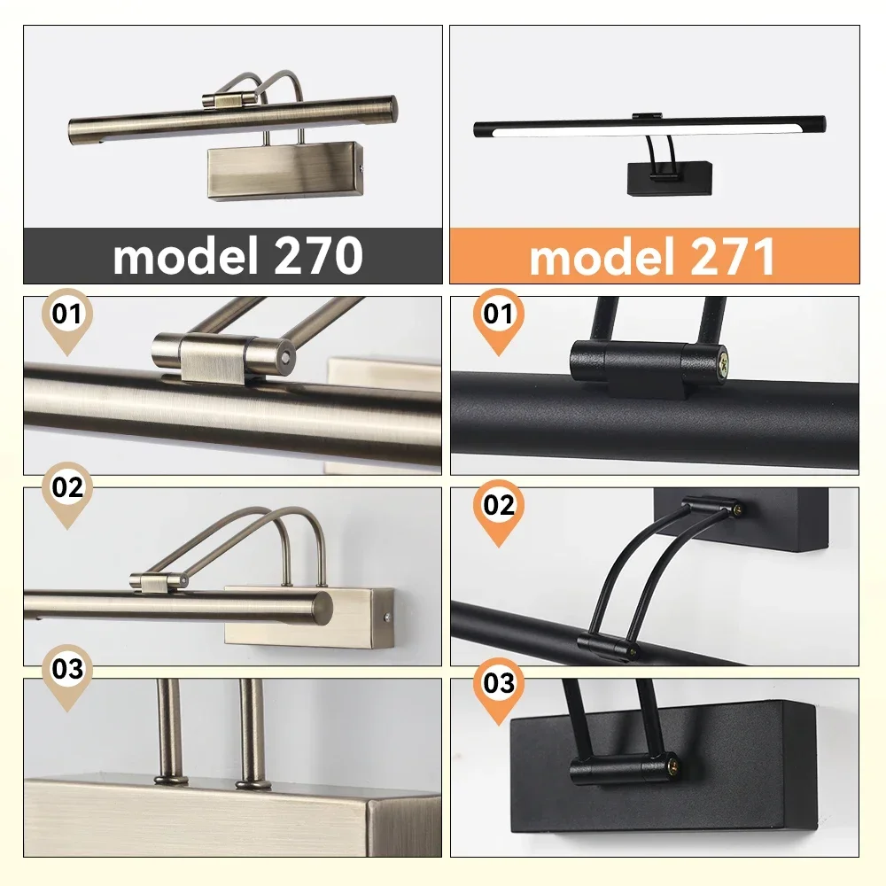 Lampada da parete moderna a LED 8W 30cm AC90-260V Lampada da bagno a specchio Sconce Rame nero