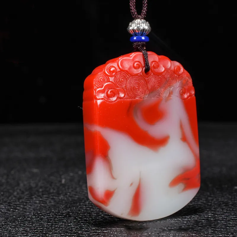 

New Natural Xinjiang Gold Silk Jade Chicken Blood Stone Simple and Safe Brand Safe Pendant