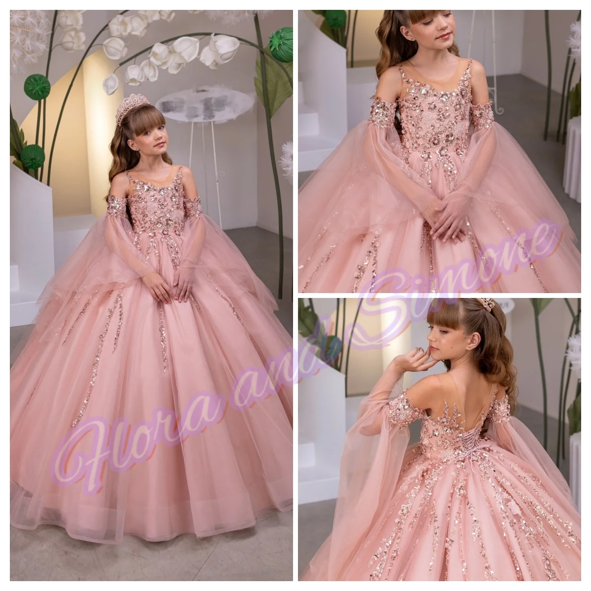 Shiny Elegant Chiffon Sleeveless Flower Girl Dresses for Wedding Ceremonies Parties Dance Performances Birthday Party Customized