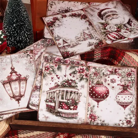 56pieces(12 A5 papers and 44stickers)Christmas Classic DIY Decoupage Paper Kit, for Scrapbooking, Christmas Collage Decoration