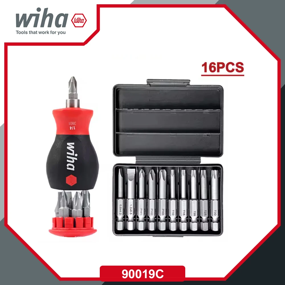 WIHA  90019C 16PC Short Shank Screwdriver Kit Slotted Phillips Torx Bits No-slip Multifunction