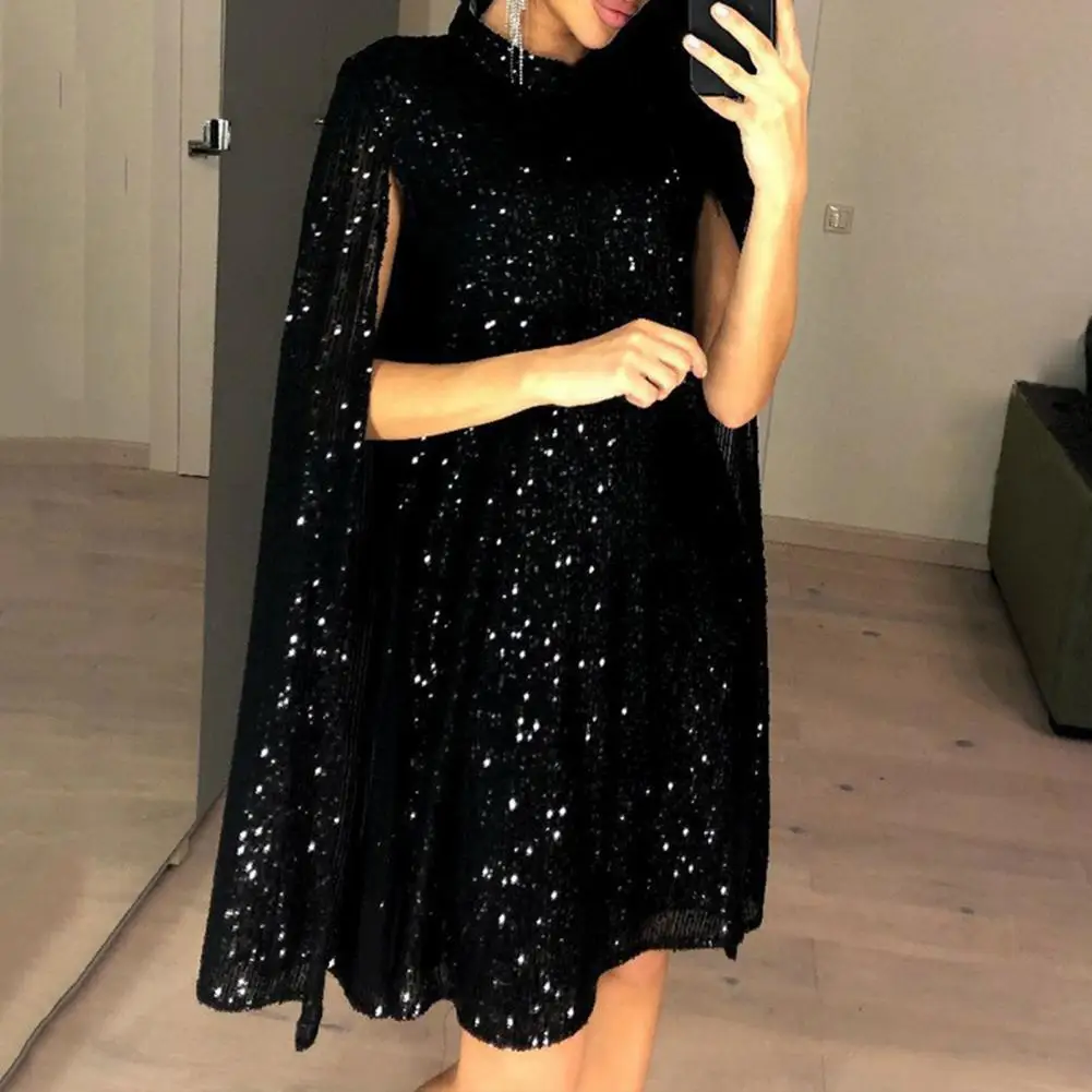 

Women's Sequin Dress Standing Collar Sleeveless Slit Design Glitter Cocktail Dress Women's Formal Occasion Dress