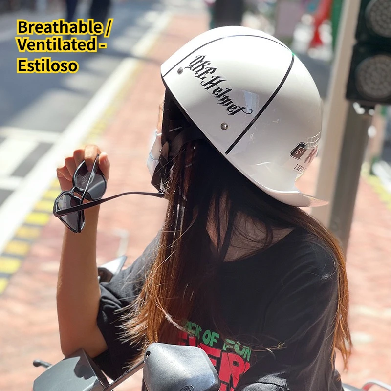

Qike Riding G Retro Electric Car Women's Big Hat Battery Car Riding Scoop Helmet Universal Motorcycle Summer Cute Half Helmet
