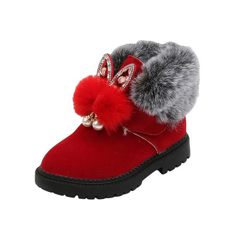 2022 Toddler Girl Boots Kids Winter Shoes for Boys Soft Bottom Student Fur Snow Boots Children Leather Shoes Plush