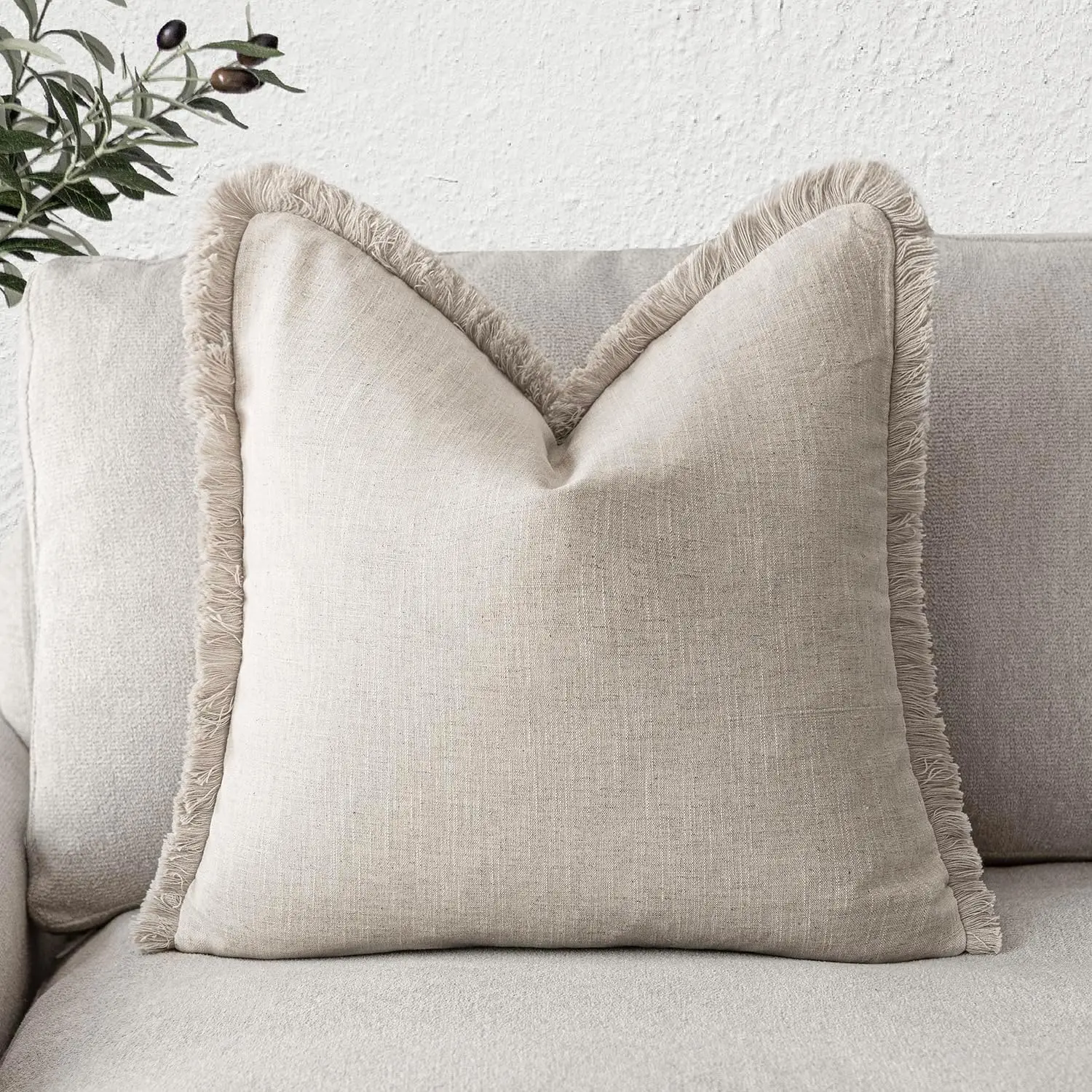 

Decorative Linen Fringe Throw Pillow Covers Cozy Boho Farmhouse Cushion Cover With Tassels Soft Accent Pillowcase For Chair