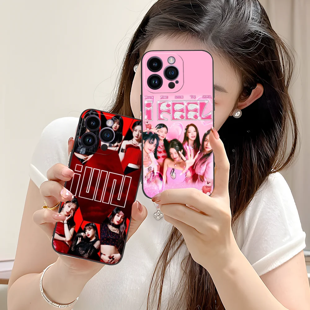 Mobile KPOP Gidle Phone Case for iPhone 16 15 14 13 12 11 X XR XS 8 7 Pro Max Plus Mini Black Smartphone Cellphones Cover