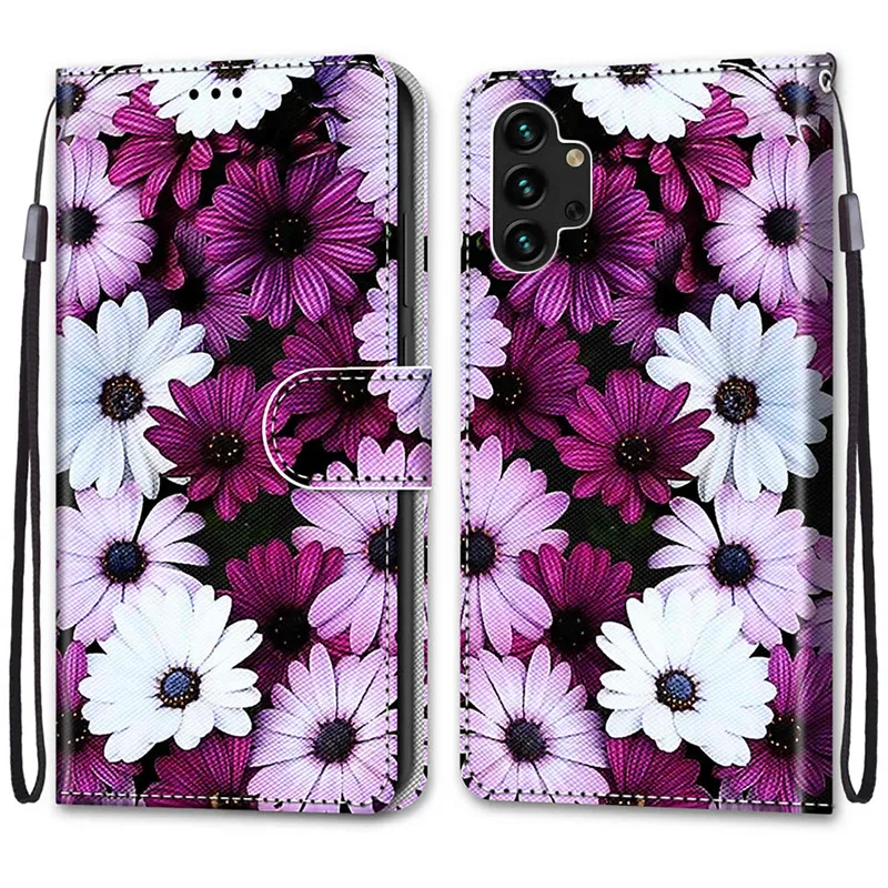 Flower Leather Wallet Cover on For Samsung Galaxy A13 (SM-A137) Galaxi A13 5G A135 A136 A 13 Flip Case Capa Phone Protective Bag