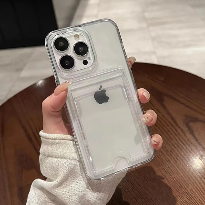 حافظة لهاتف آيفون 16 15 برو 13 11 12 14 برو ماكس بلس XR غطاء محفظة أكريليك شفاف مقاوم للصدمات