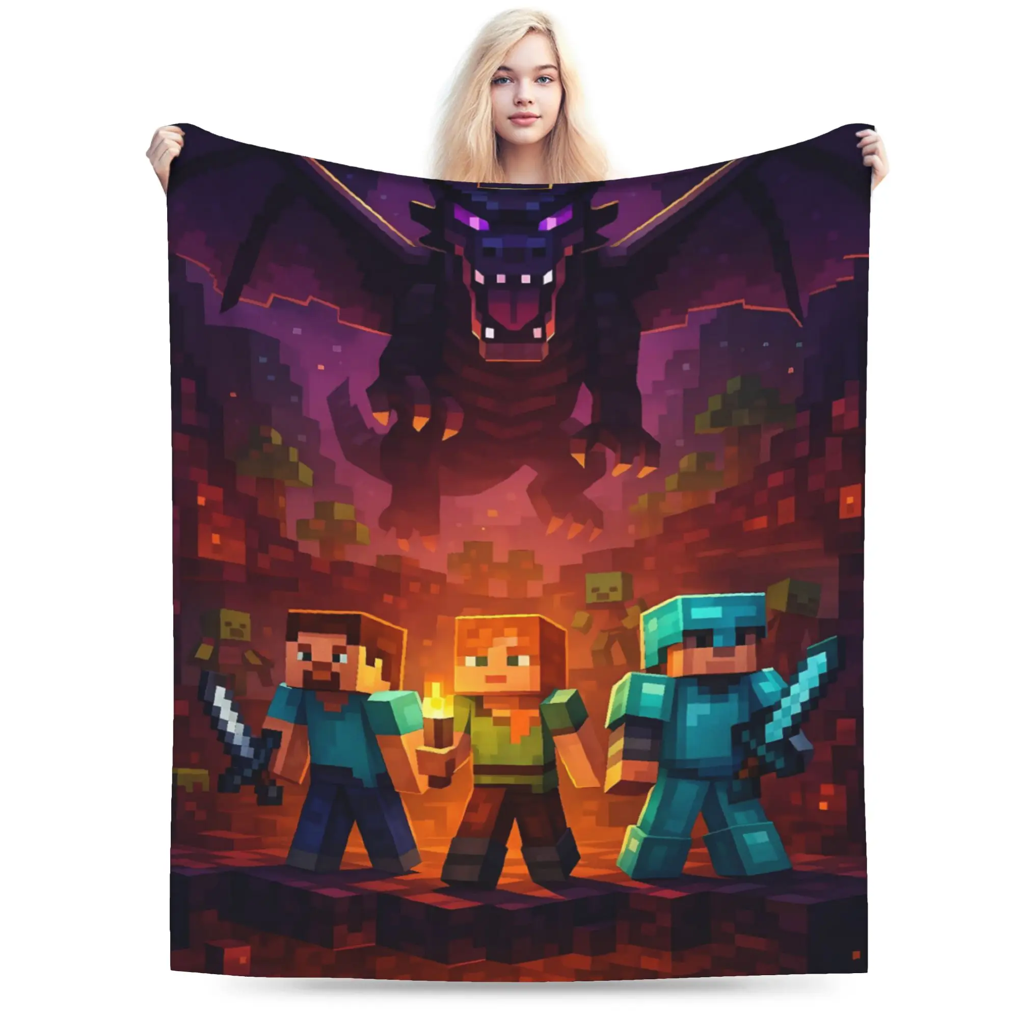 Game M-Minecrafts Flannel Blanket  Warm Soft Throw Blanket for Outdoor Decorative Fluffy Bedspread Sofa Bed Cover