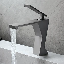 Brass Bathroom Basin Faucets Cold Hot Warer Mixer Square Waterfall Faucet Grey Bath Sink Taps Black White  bathroom vanity Crane