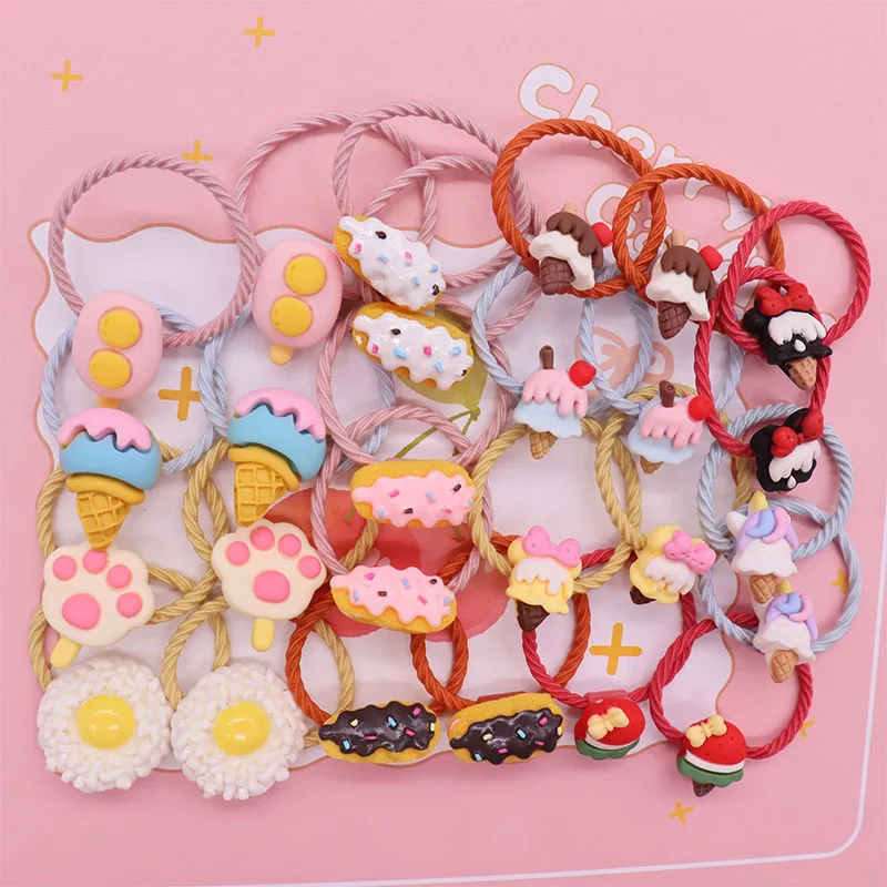 

26Pcs Ice Cream Donut Sweet Elastic Hair Bands Girls Hair Rope Children Hair Accessories Rubber Hair Band Gift Decorations Ties