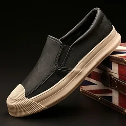Man Casual Shoe Soft Solid Color Round Toe Leather Shoes for Men 2025 Trend Footwear Offer Pu Slip-on Legitimate New In Cowhide