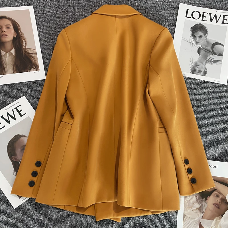 Women\'s Fashion Solid Blazer Autumn Winter Loose Suit Coat Office Lady Blazers Orange Black Jacket Lapel Outwear Pocket Tops