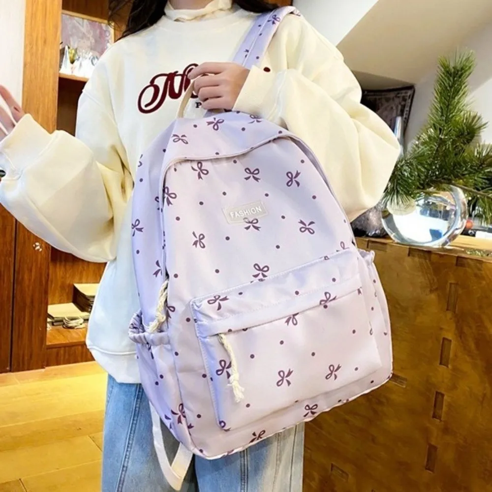 

Рюкзак из нейлона с принтом в виде банта, стеганый дизайн, множество карманов, большая вместимость, школьная сумка в стиле Харадзюку, регулируемые лямки