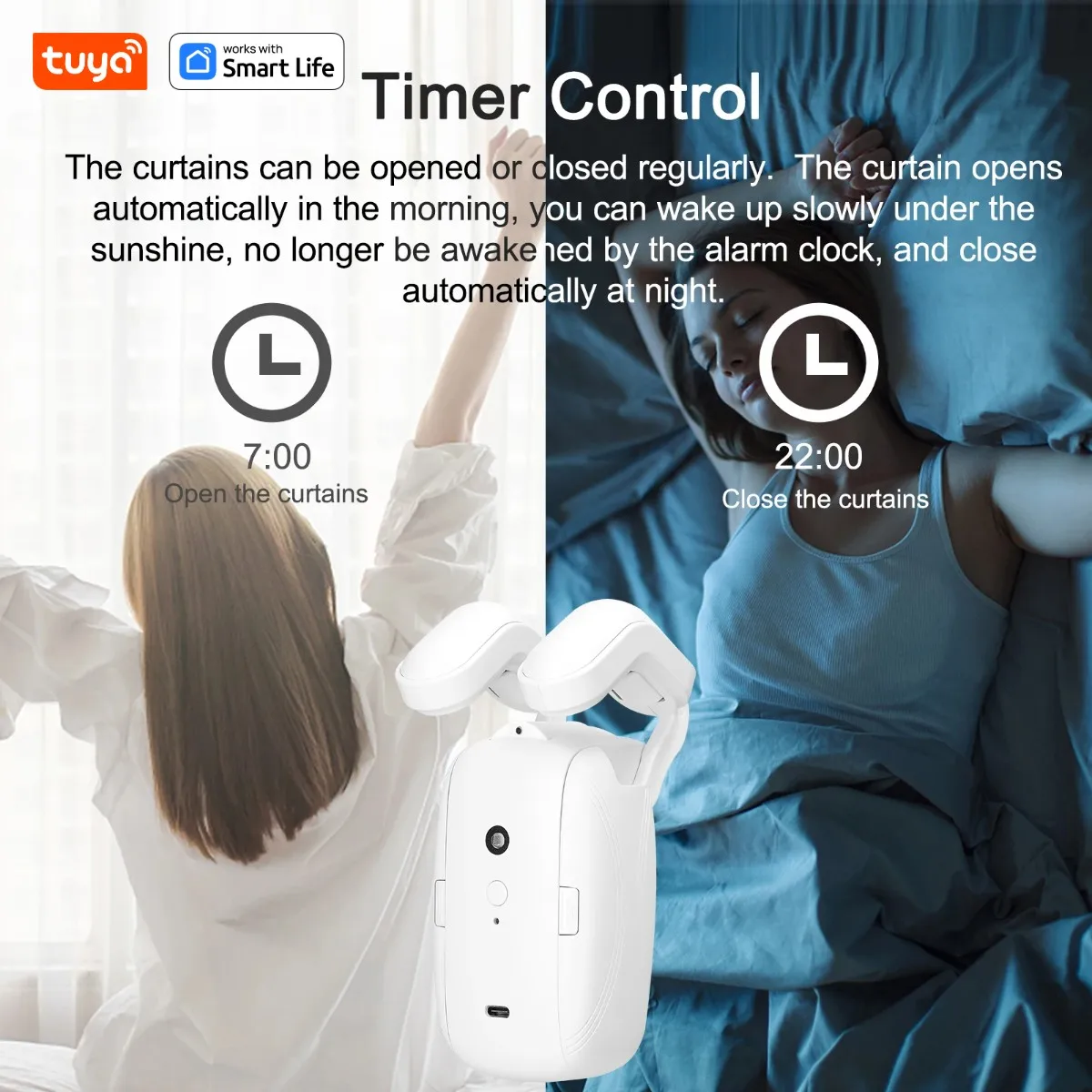 Tuya Smart Curtain Robot(Roman Rod Track)Bluetooth APP Short Range Control, Timed switch, Pull-to-start,12KG load capacity1/2PCS