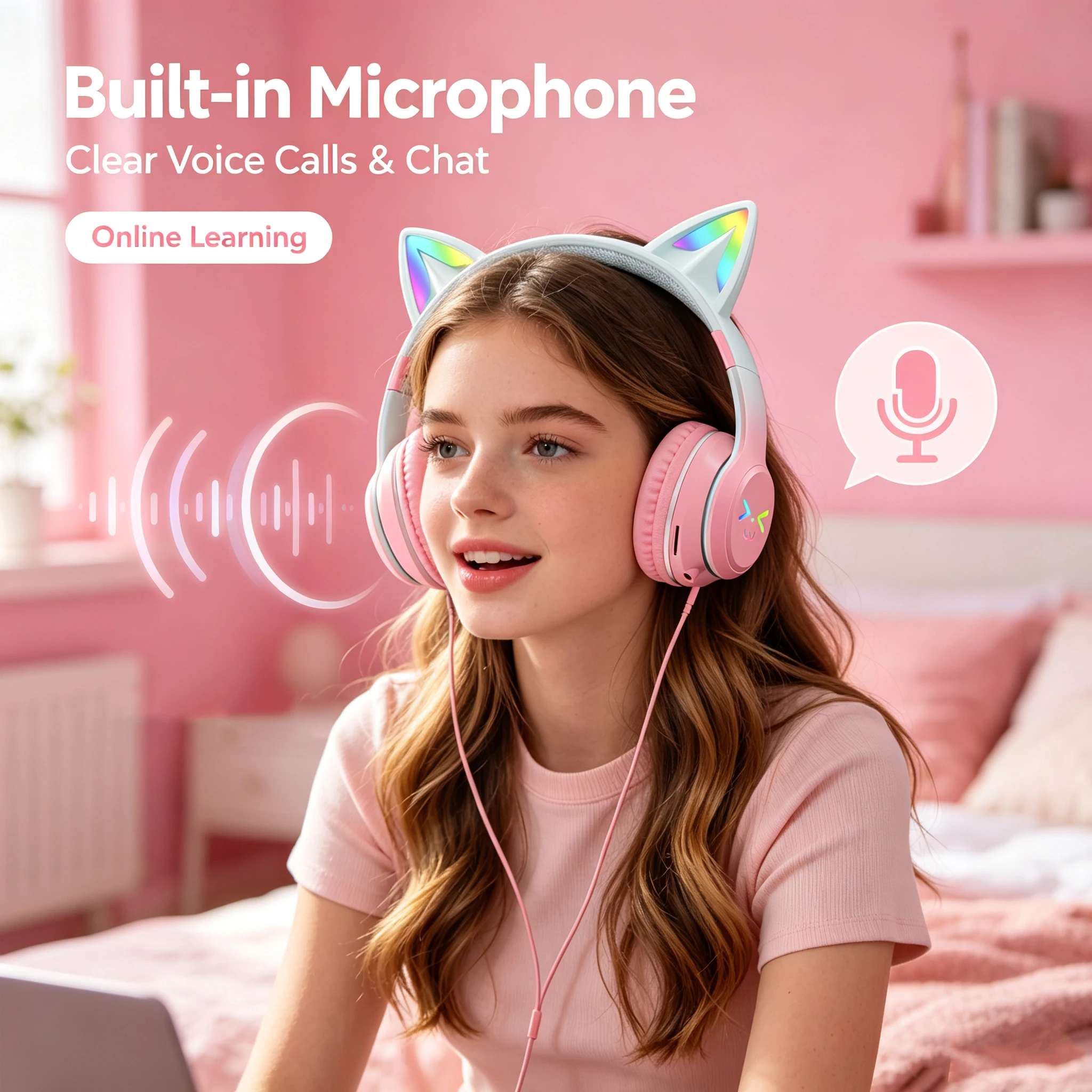 Cat Ear Bluetooth Headset Led - หูฟังบลูทูธ 5.0 รุ่น GT650 ดีไซน์หูแมวน่ารัก ไฟ