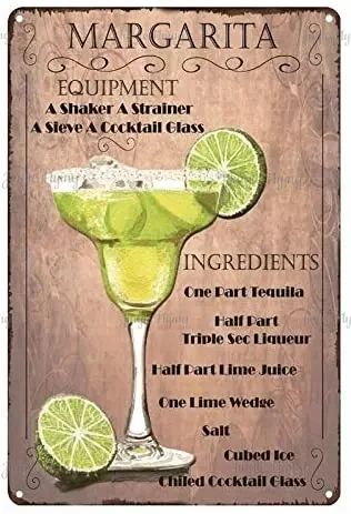 Mojito Metal Cocktail Menu Tin Margarita Sign Retro Mixology Recipe Lovers Guide Bar Pub Decor Drink Alcoholic Poster Rustic