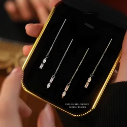 925 Sterling Silver Shiny Geometric Zircon Tassel Earrings Gift for Women S925 Wholesale Jewelry