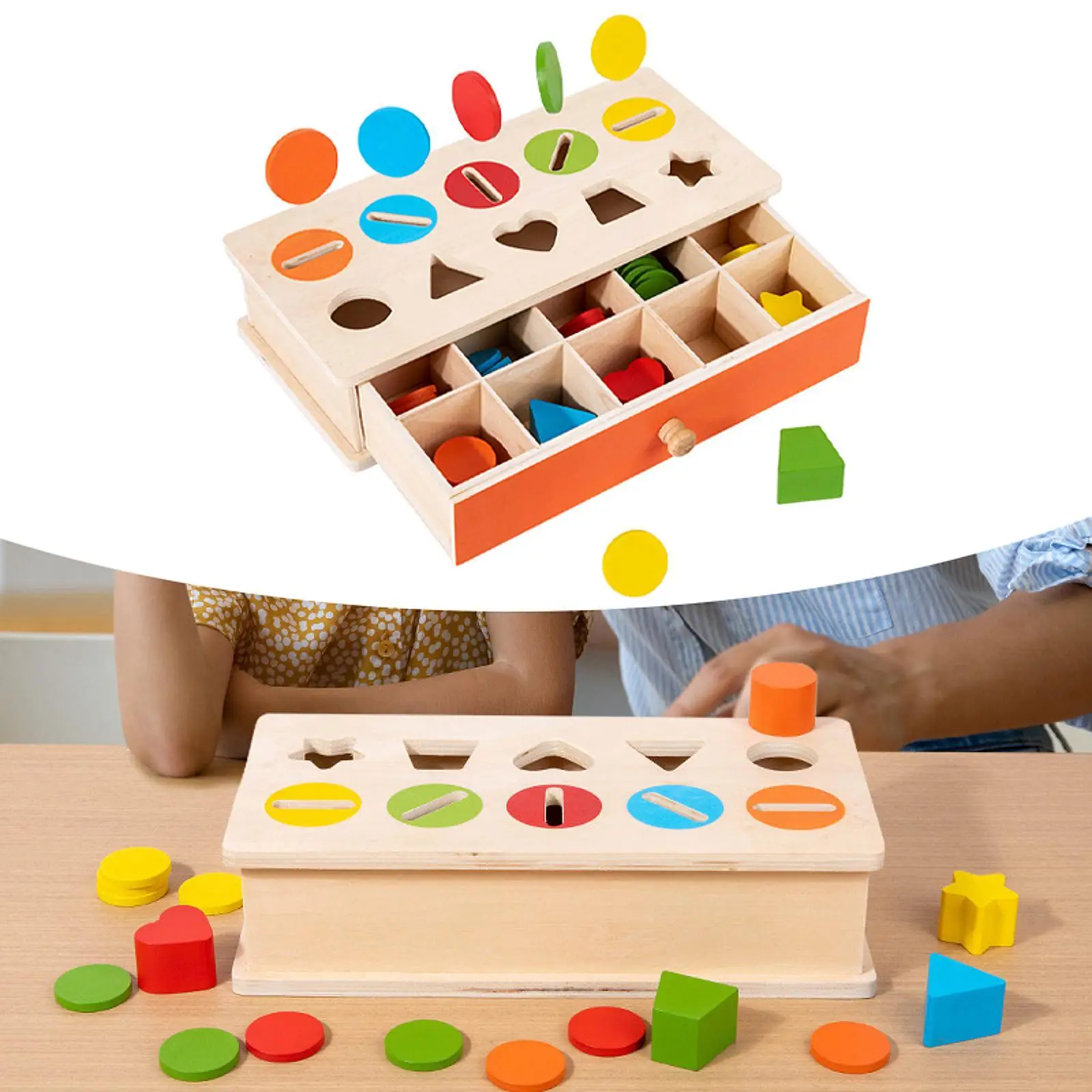 Wooden Color and Shape Sorter Box Early Learning Educational Toy for Kids