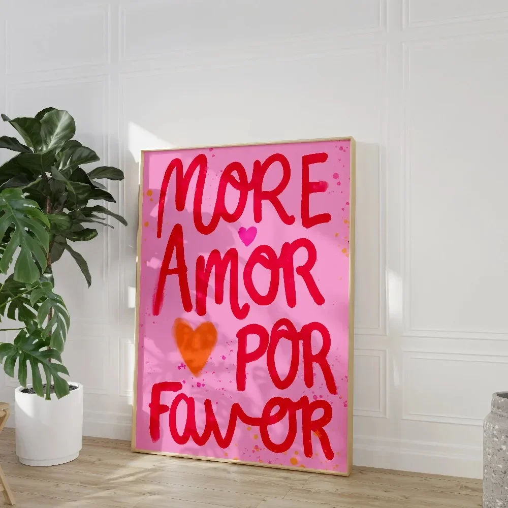 1pc frameless Canvas Painting 1pc Frameless More Amor Por Favorite Love Quote Wall Art Canvas Painting Eclecticism Pink Blue Pos