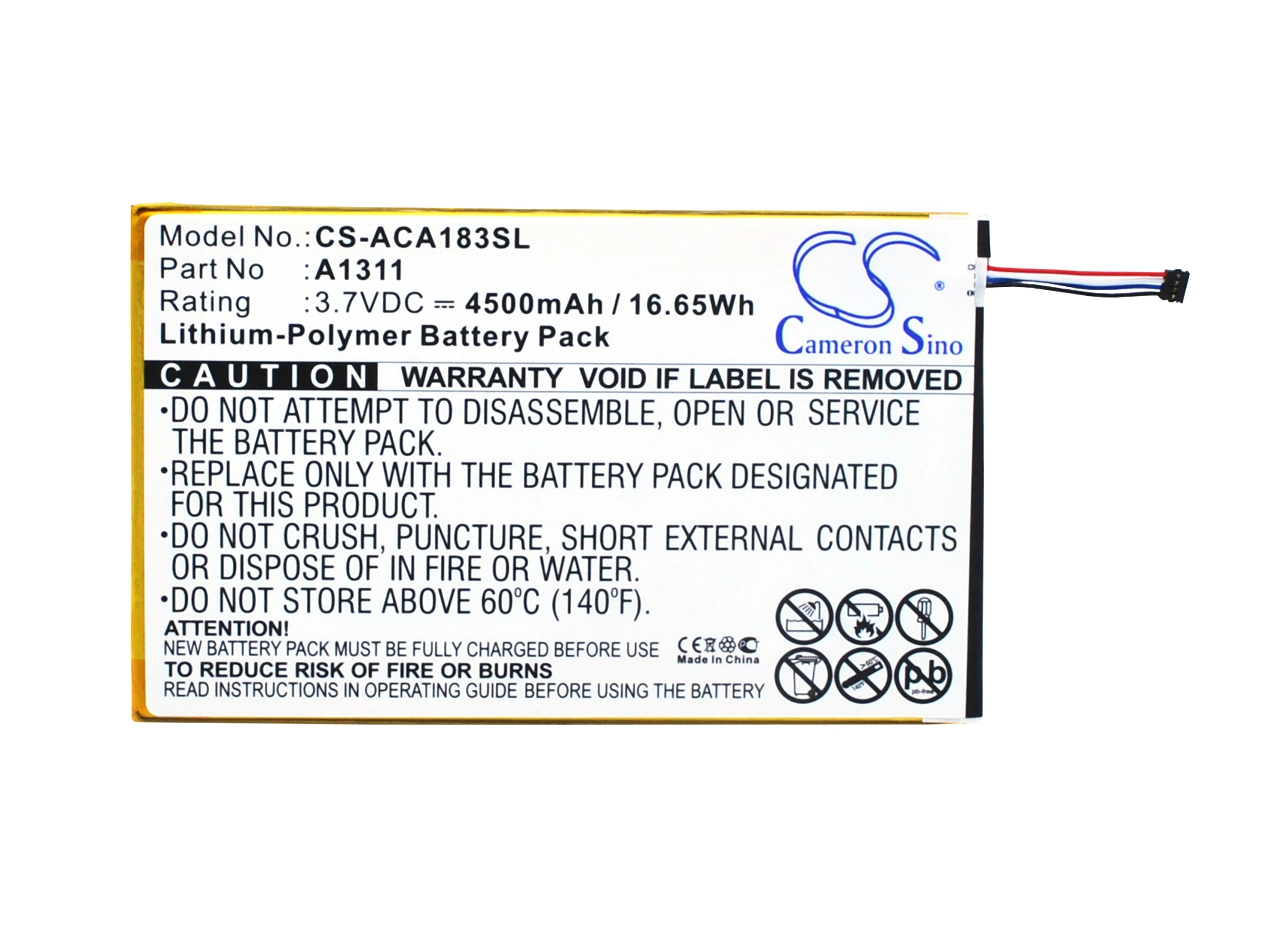 

CS Li-Polymer Tablet Battery for Acer,3.7V,4500mAh,Iconia Tab 8 A1-830-2Csw-L16T Iconia A1-830-25601G01nsw,A1311 KT.0010M.004