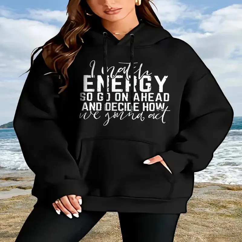 

550g Polyester Printed Women Hoodie, Letter Print Pullover, Long Sleeve Crew Neck Leisure Pullover, Women'S Clothing