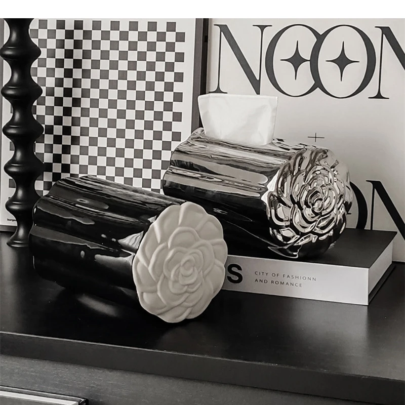 

Camellia Tissue Box Ceramic Storage Jewelry Tray Kitchen Wet Towel Dispenser Home Decoration Accessories