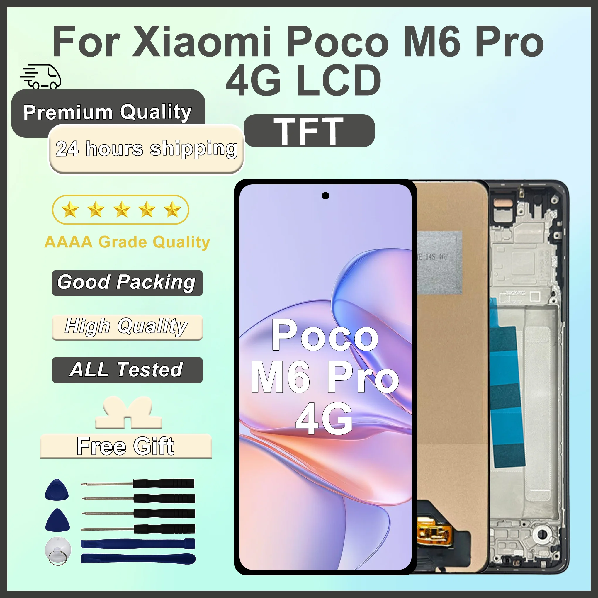 6.67" TFT Tested For Xiaomi Poco M6 Pro 4G LCD 2312FPCA6G Display Touch Screen Digitizer For Poco M6 Pro LCD Replacement Parts