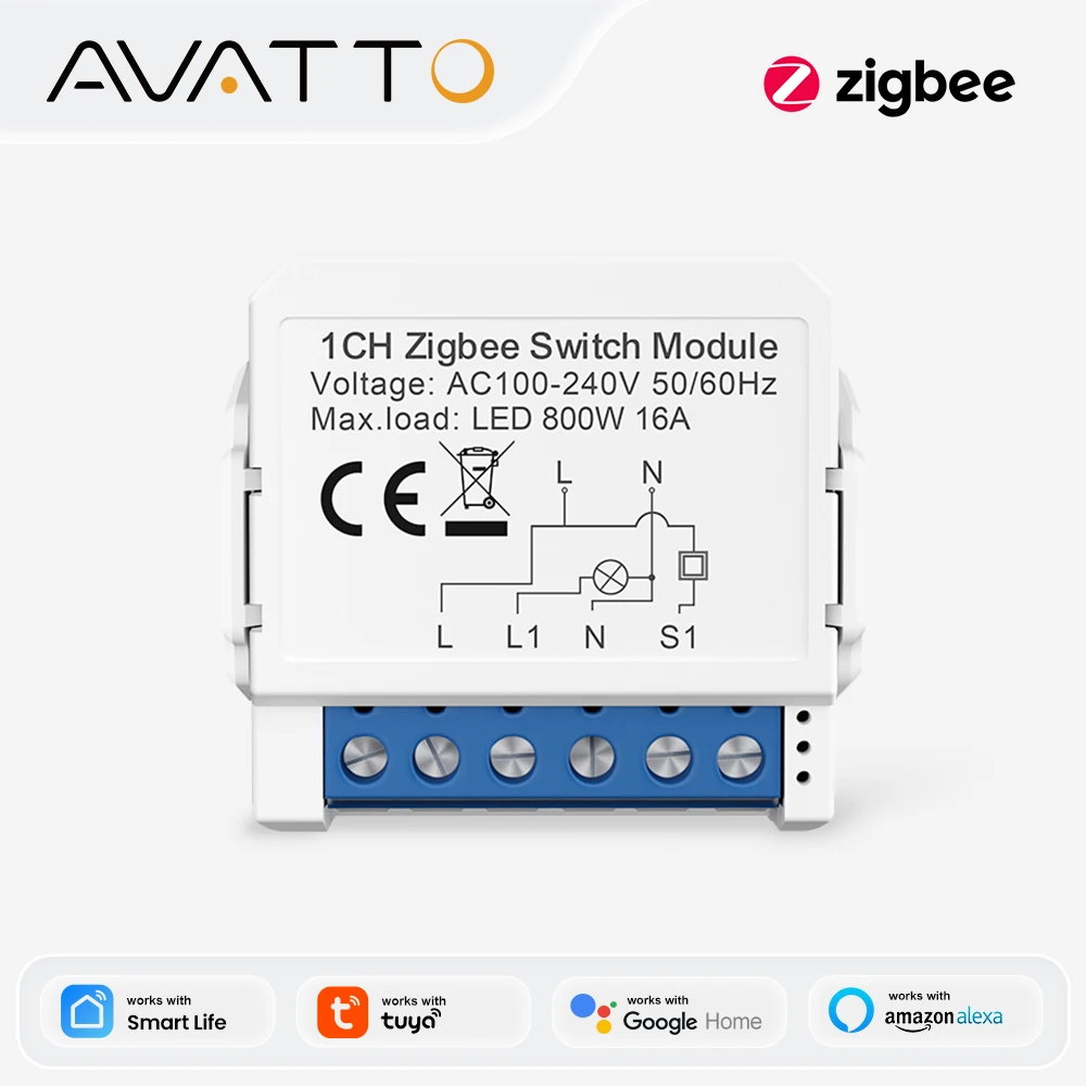 

AVATTO Tuya Smart Zigbee Switch Module 2 Way Control, Smart Home 1/2/3/4 Gang Automation DIY Breaker Work for Alexa Google Home