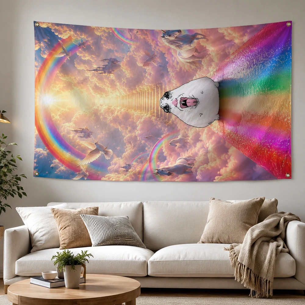 Sad Hamster Rainbow Heaven Outdoor Flag for Home Camping Party Club Decor Garden Yard Wall Hanging Banner