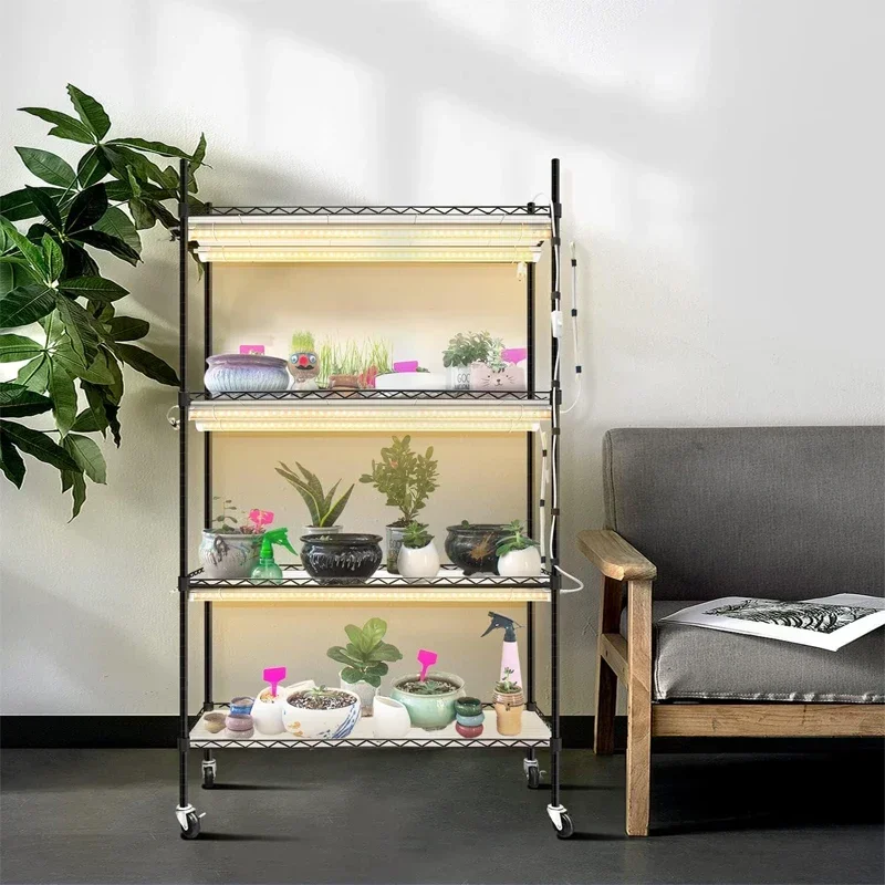 Metal Rack with Wheels for Indoor Plants  Powder Coated Industrial Wire Shelves  Metal Wire  Shelf With Caster Wheel