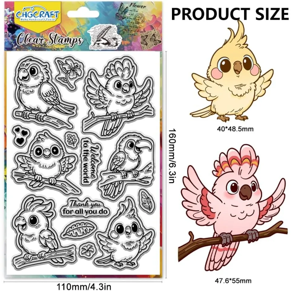 Cute Parrot Clear Stamps Bird Transparent Stamps Tropical Flowers