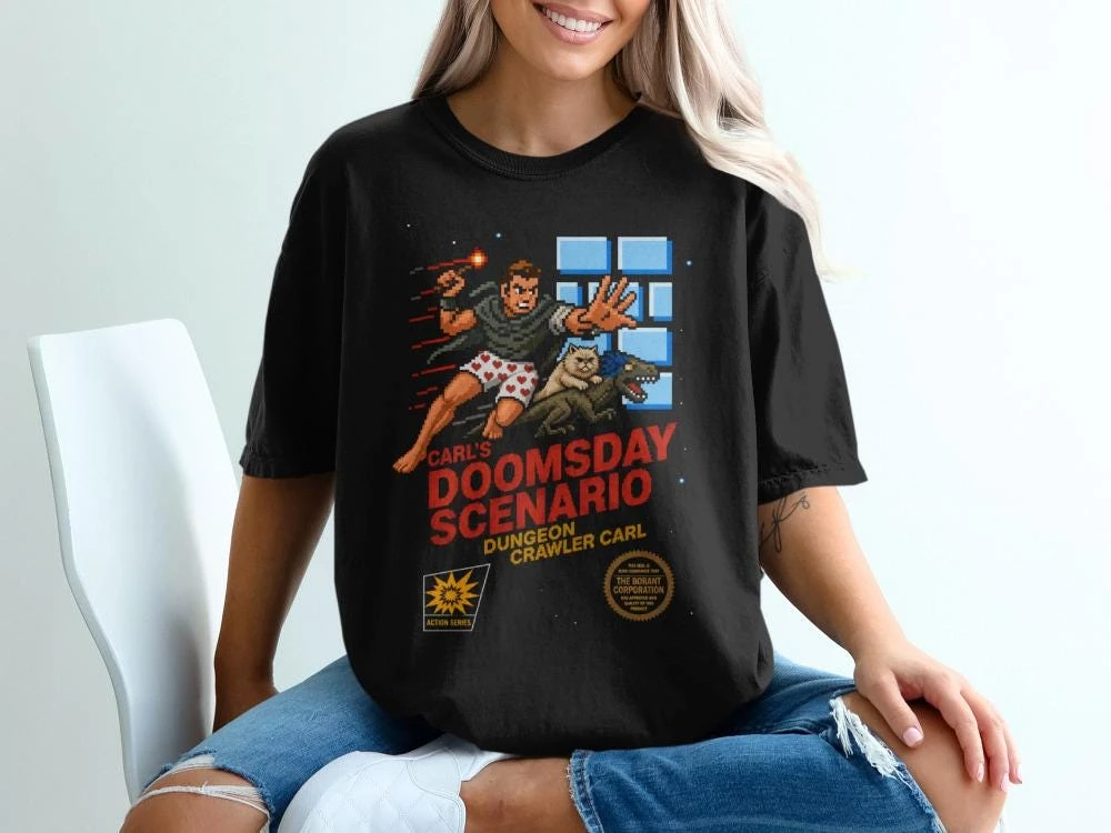 Dungeon Crawler Carl T-Shirt, Carl's Doomsday Scenario, Pixel-Art-T-Shirt, Retro-Gaming-Fantasy-Buch, Geschenk für Fans, ideal für ihn. – Detail 6