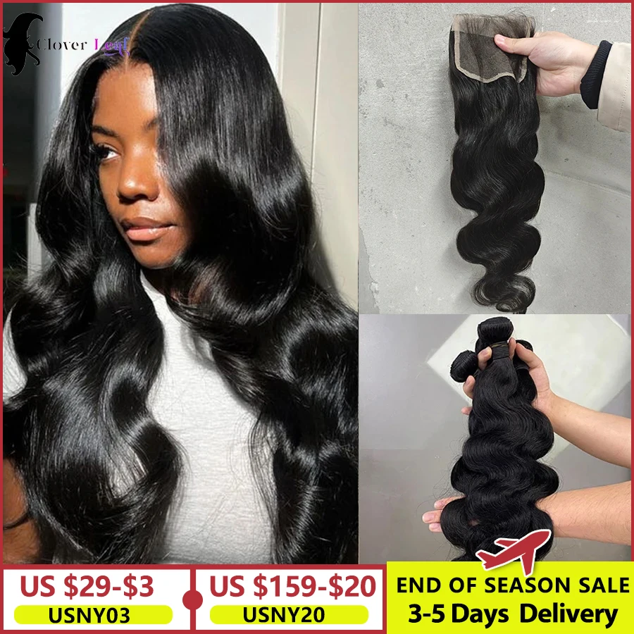 24 Inch Body Wave Bundles With Closure Brazilian Hair Weave 3 Bundles With Closure Natural Human Hair Bundles With 4X4 Closure