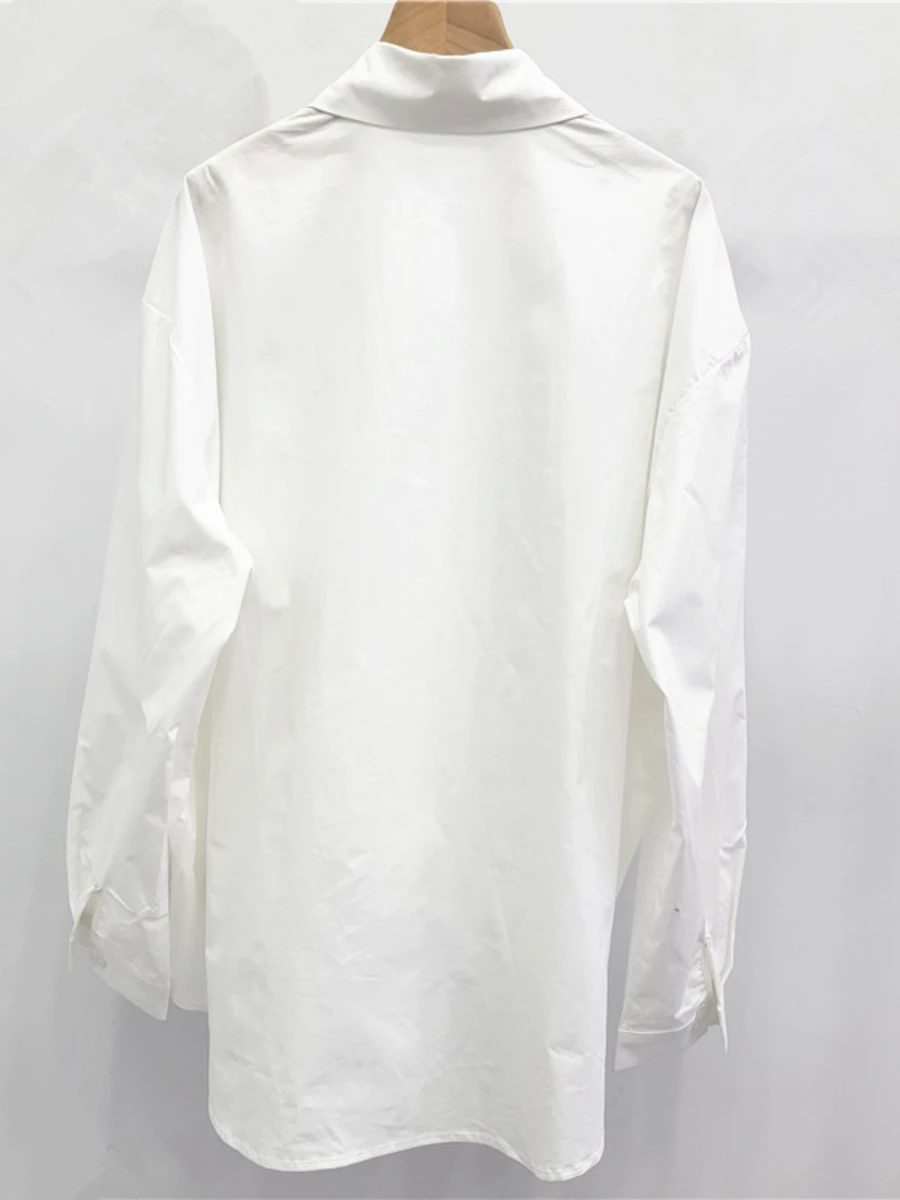 GALCAUR solide épissé paillettes chemise femme revers à manches longues conception ample tempérament femmes chemises automne mode nouveau Style