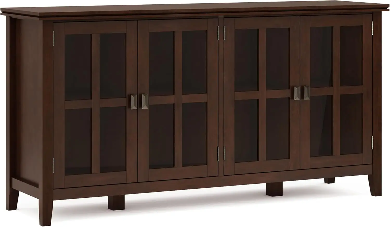 66 Inch Wide Contemporary Wide 4 Door Storage Cabinet in Russet Brown, For the Living Room, Entryw