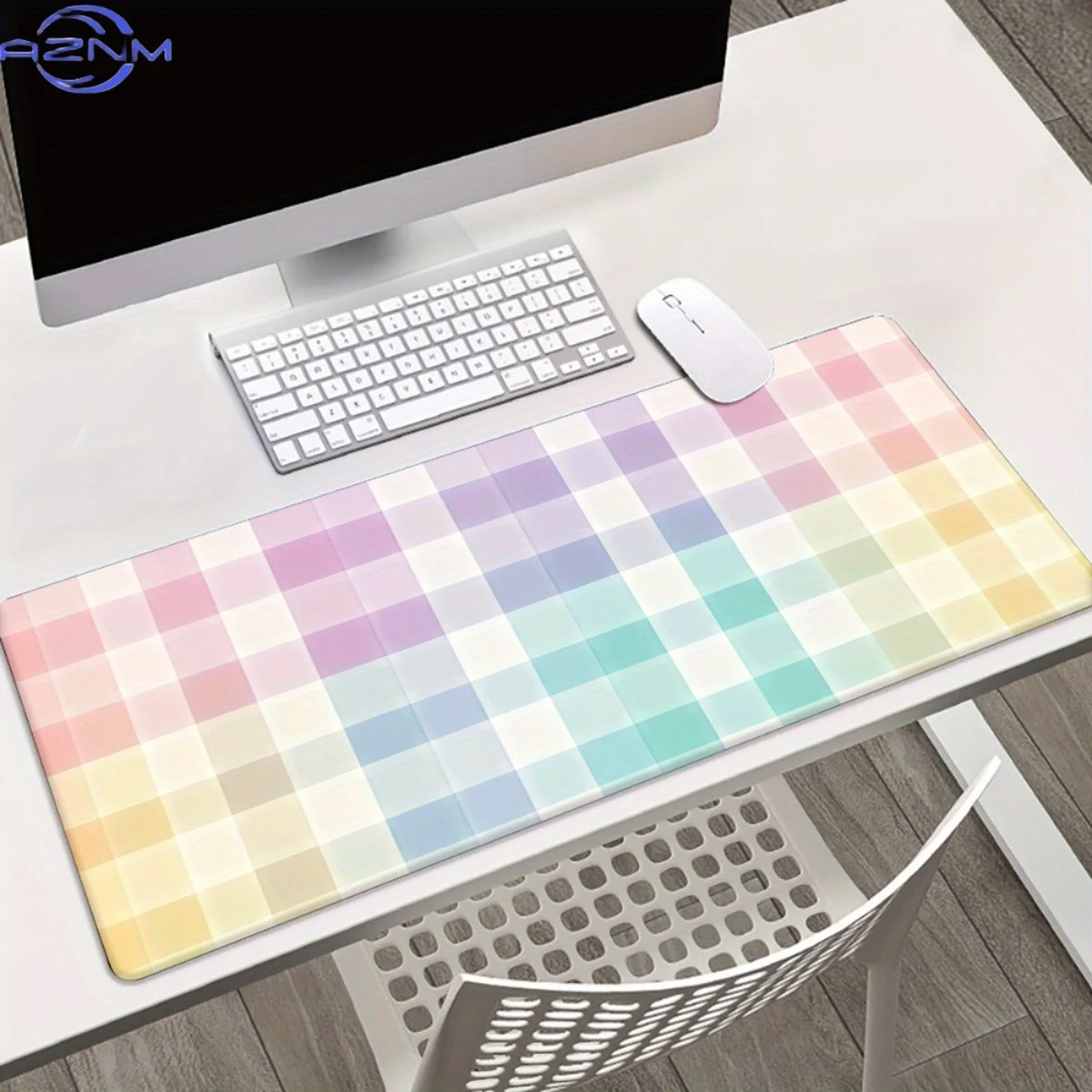 1pc XXL Multicolored Checkered Jumbo Gaming Desk Mat - Non-Slip Rubber Base &, Wrist Rest Computer Keyboard & Mouse Pad Suitable