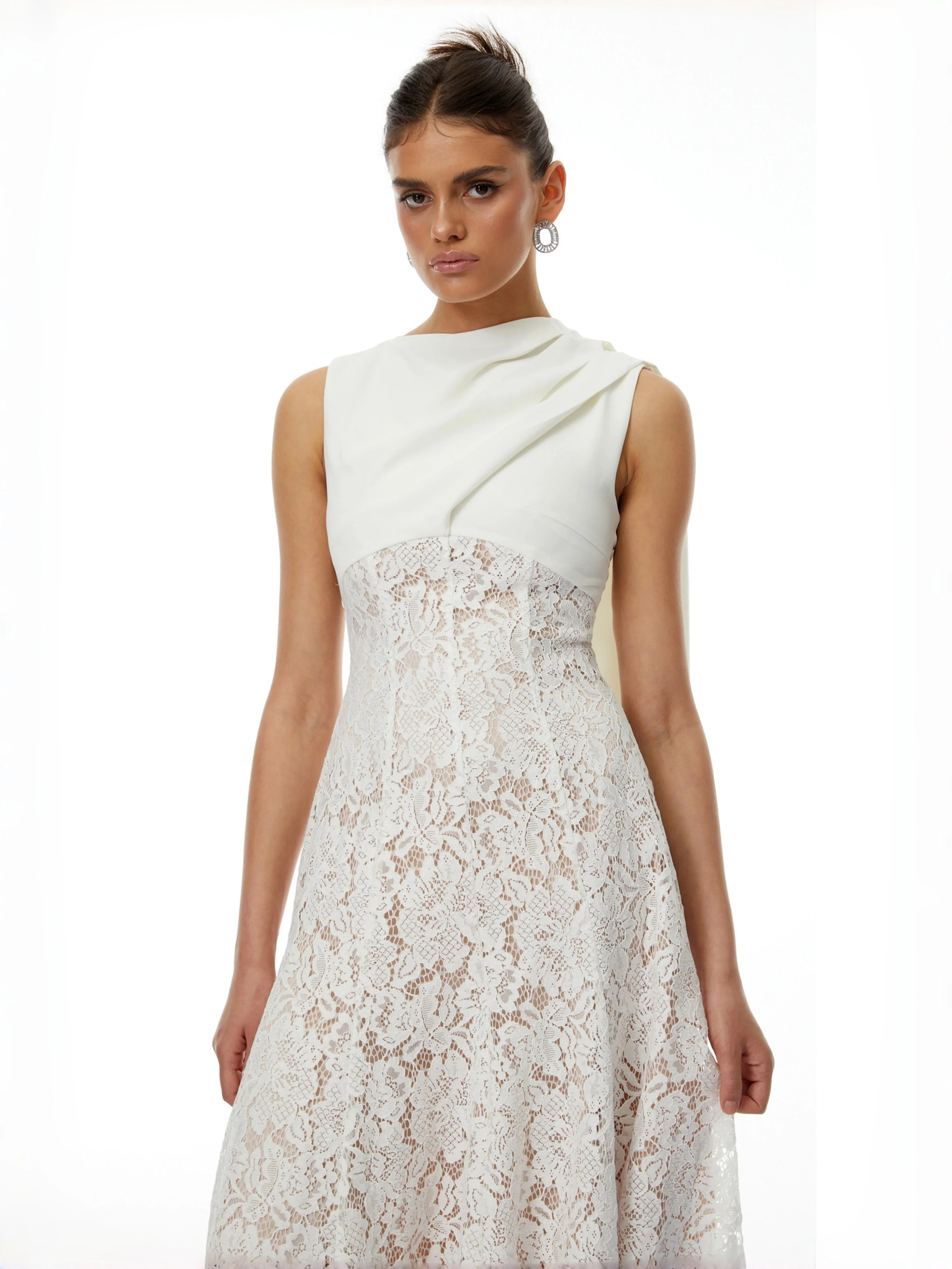 Elegant Dress Lace Ribbon Patchwork Sleeveless Pleated Long Women's Evening Party Dresses 2026 Spring New Fashion