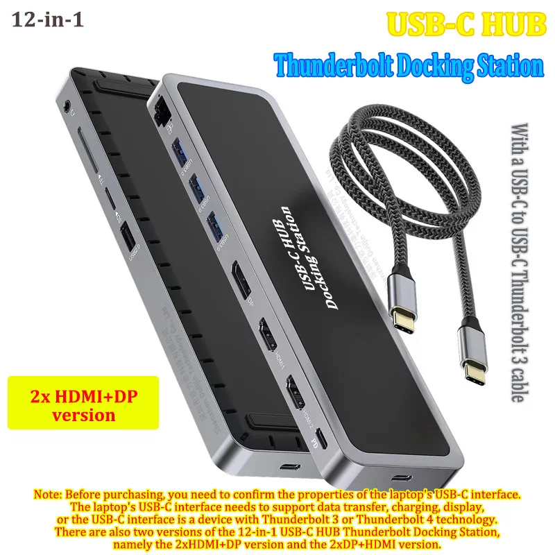 

USB-C HUB MST Thunderbolt Docking Station 2x HDMI or DP 4K 60HZ For MacBook Pro Air ThinkPad Dell Asus HP Lenovo Acer Huawei