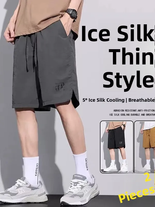 

Summer Ice Silk Casual Men's Shorts Quick Dry Sport Middle Pants Loose Fit Five-Quarter Pants Versatile Straight Leg Shorts
